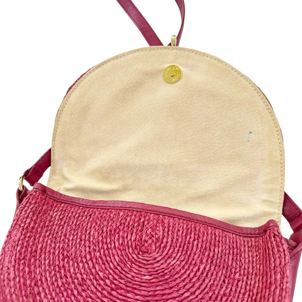 Helen Kaminski Raffia and Leather Shoulder Bag Raspberry